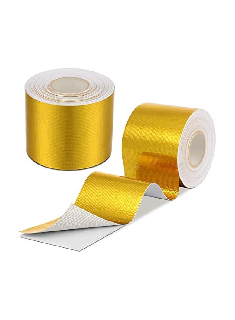 erorex 2 Rolls Heat Shield Tape Cool Tapes Aluminum Foil Heat Reflective Adhesive Heat Shield Thermal Barrier Foil Tape Self-Adhesive Heat Resistant Tape for Hose and Auto Use (Gold, 2 Inch x 32.8 ft)  - Image 1
