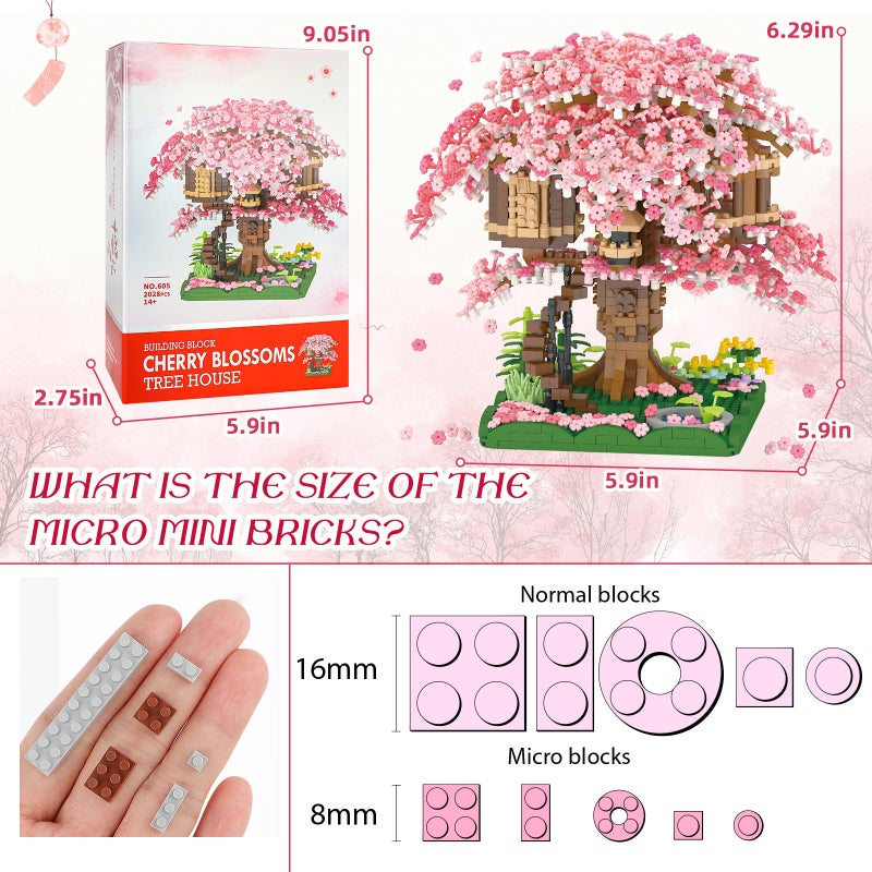 NEWABWN Cherry Blossom Bonsai Tree Mini Micro Building Set  Japanese Sakura Tree House Model Sets for Adults  Flowers House Mini Bricks Building Kit  Creative Gift Toys for Kids 12-14 (2028PCS) - Image 2