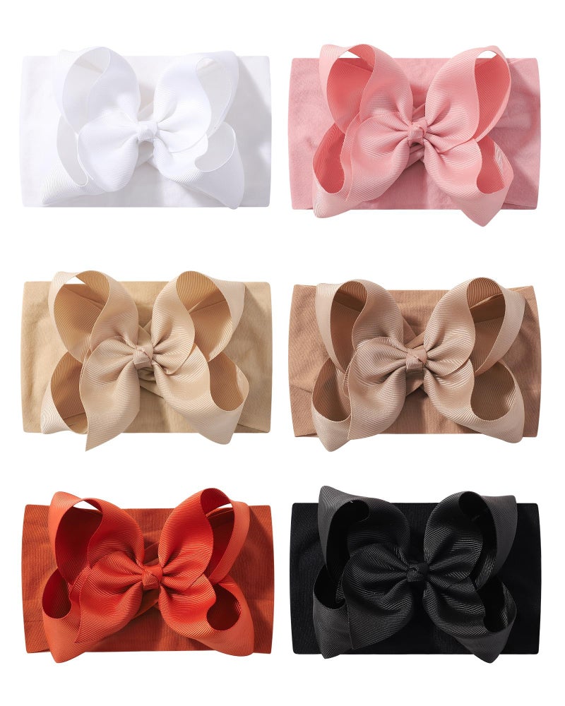 doboi 6PCS Baby Girl Headbands - Ribbon Bow Nylon Hair Accessories for Infants, Newborns, and Toddlers - Image 1