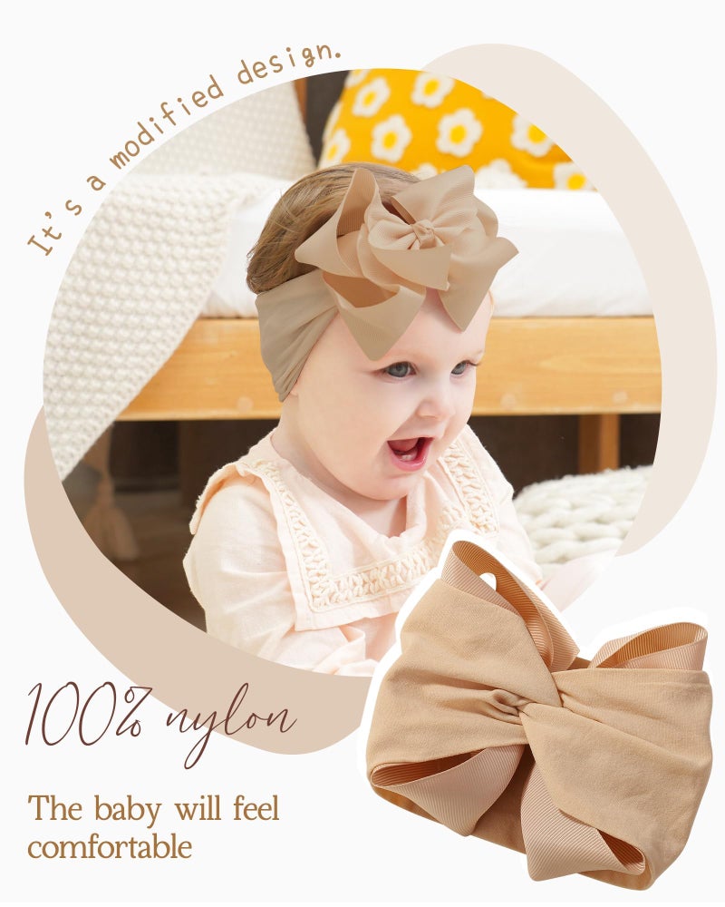 doboi 6PCS Baby Girl Headbands - Ribbon Bow Nylon Hair Accessories for Infants, Newborns, and Toddlers - Image 3