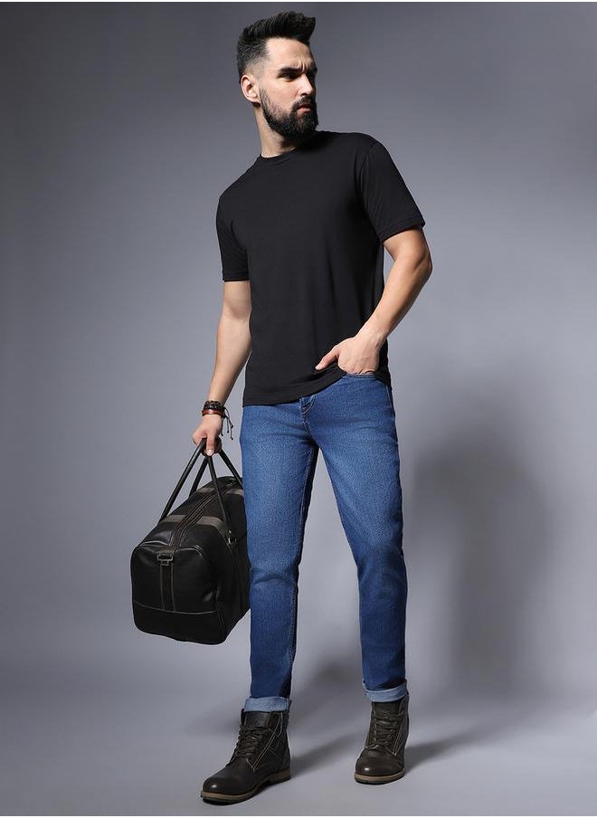 HIGH STAR - Mid Rise Faded Regular Fit Jeans by Styli - Image 1