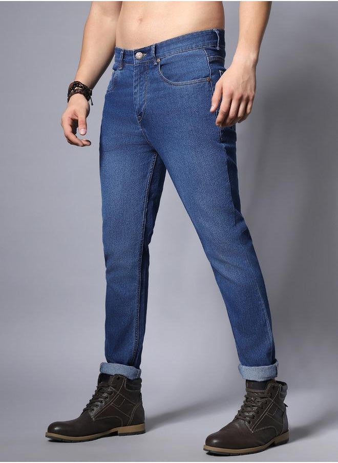 HIGH STAR - Mid Rise Faded Regular Fit Jeans by Styli - Image 1