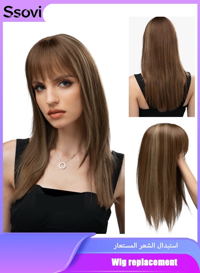 Ssovi Luxury Natural-Look Hair Topper with Bangs 40cm Straight High-Temperature Fiber Wig Piece for Volume & Coverage - Image 1