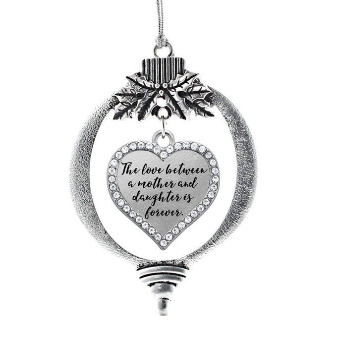 MOTHER AND DAUGHTER BOND SILVER CHRISTMAS ORNAMENT OPEN HEART CHARM CHRISTMAS TREE ORNAMENT WITH CUBIC ZIRCONIA HOLIDAY HANGING DECORATION