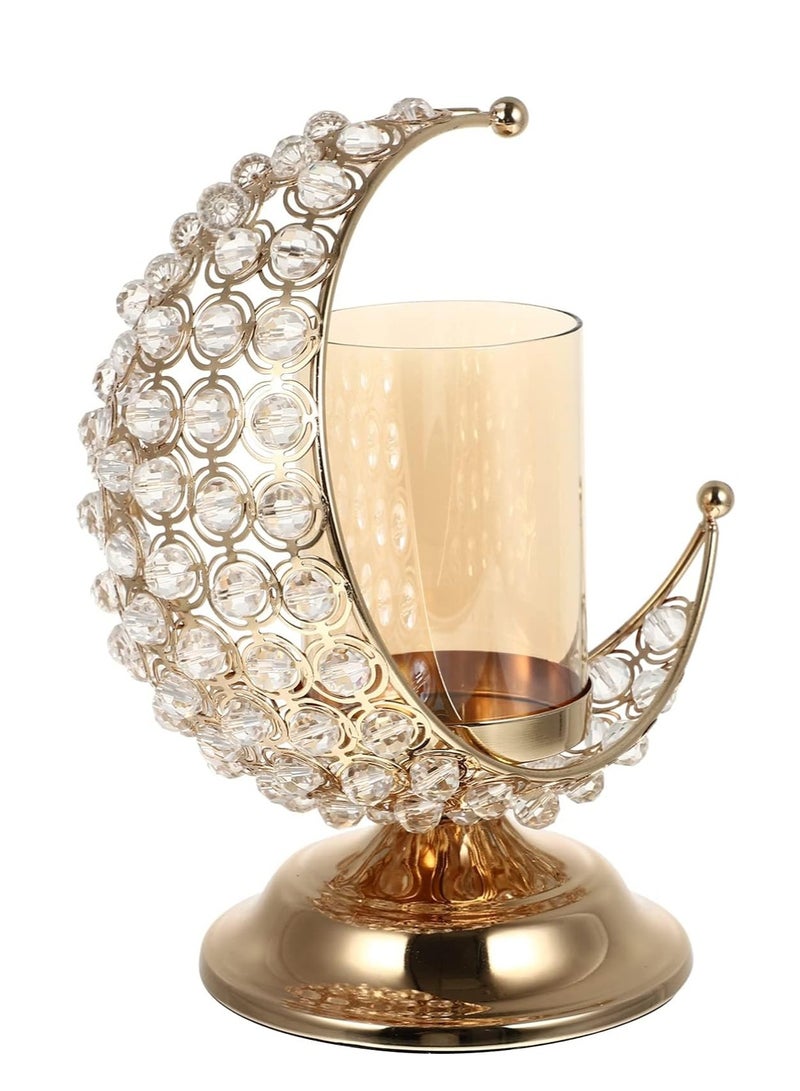 Excefore Gold Crystal Candlestick, Vintage Aromatherapy Candle Holder Decoration, Moon Glass Tea Light Holder, for Eid Mubarak Ornaments Muslim Islam Decoration, Housewarming Decor - Image 1