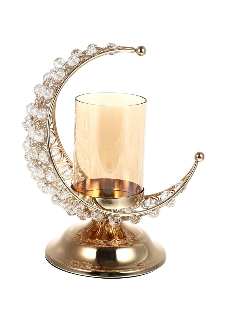 Excefore Gold Crystal Candlestick, Vintage Aromatherapy Candle Holder Decoration, Moon Glass Tea Light Holder, for Eid Mubarak Ornaments Muslim Islam Decoration, Housewarming Decor - Image 4