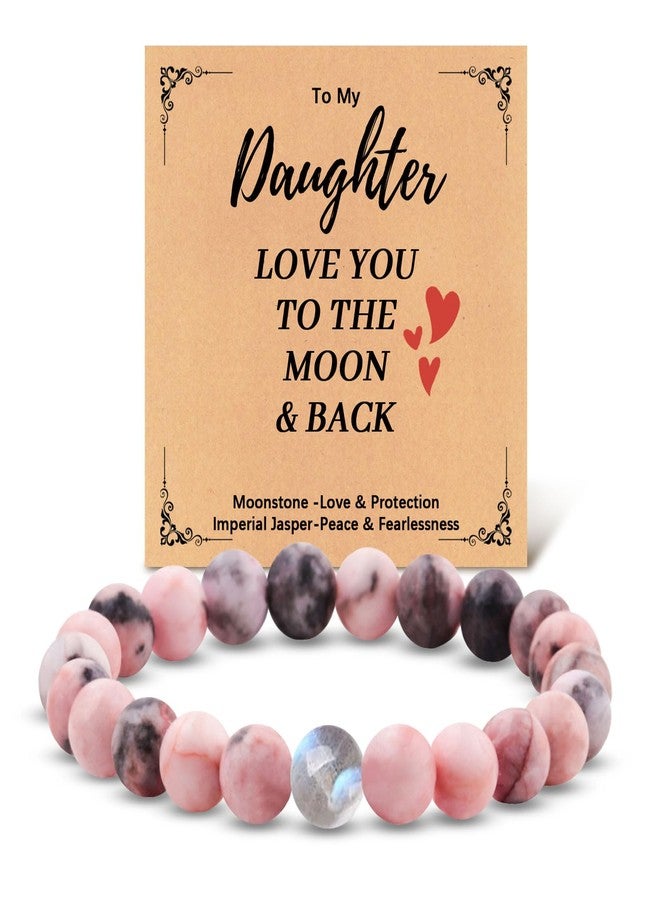 Tirdkid Daughter Gifts from Mom Daughter Bracelet, Pink Natural Stone and Love Moonstone Bracelet for Teen Girls Graduation Comfirmation Birthday Gifts - Image 1