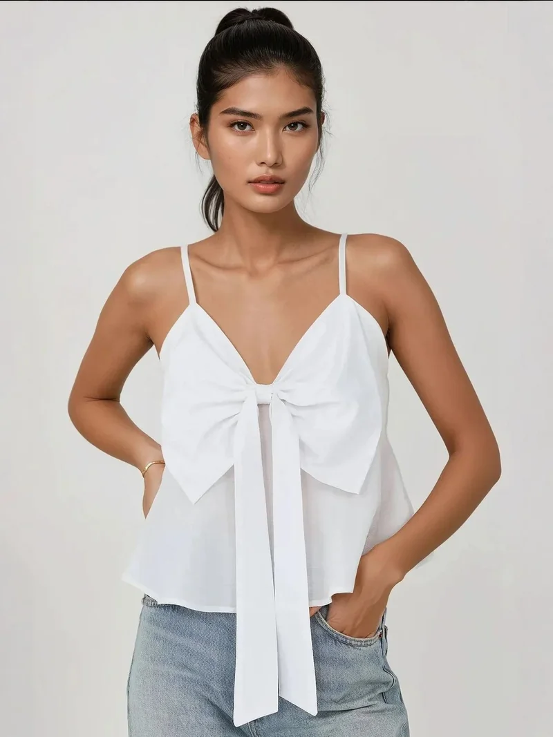 HICCUP V-Neck Soft Touch Blouse with Bow Detail