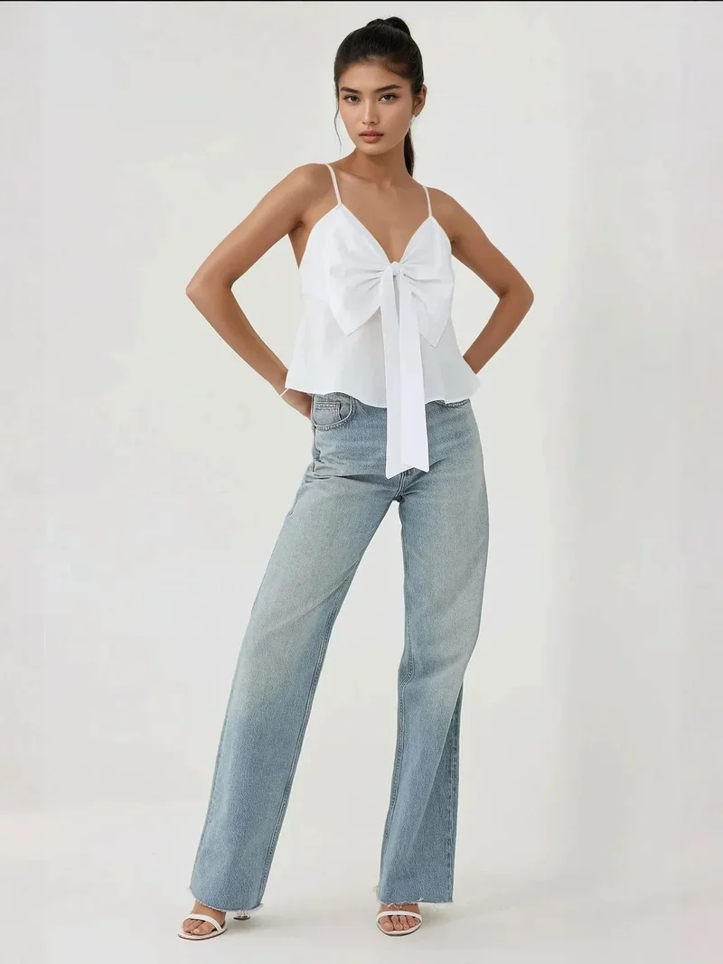 HICCUP V-Neck Soft Touch Blouse with Bow Detail