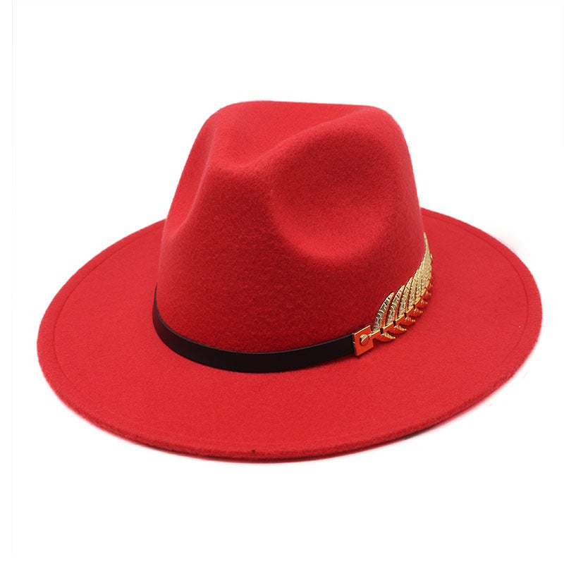 Solid  Fedora Hat Flat Wide Brim Cap  Felt - Image 1