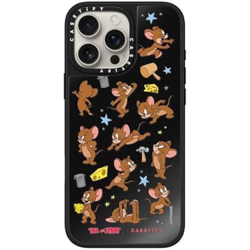 Casetify Mirror Case for iPhone 16 Pro Max 【Tom and Jerry Colab/Reflective / 4.9ft Drop Protection/Compatible with Magsafe】 - Jerry Pattern - Black on Black - Image 2