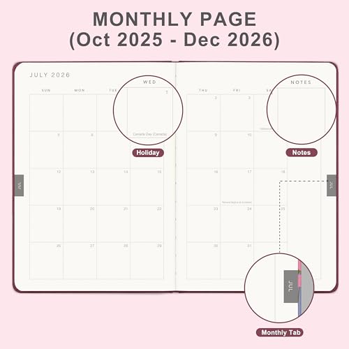 &And Per Se And Per Se 2026 Planner, 15 Months Hardcover Daily, Weekly & Monthly Planner, A5 size, 100GSM Thick Paper, Back Pocket, 5.7" x 8"(Dark Red) - Image 3