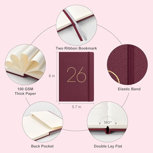 &And Per Se And Per Se 2026 Planner, 15 Months Hardcover Daily, Weekly & Monthly Planner, A5 size, 100GSM Thick Paper, Back Pocket, 5.7" x 8"(Dark Red) - Image 2