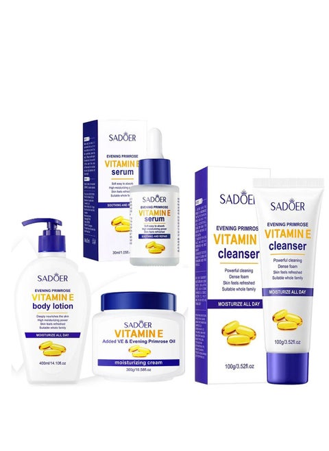 SADOER - Skin Care Set, Serum, Cream, Lotion, Evening Primrose Cleanser with Vitamin E