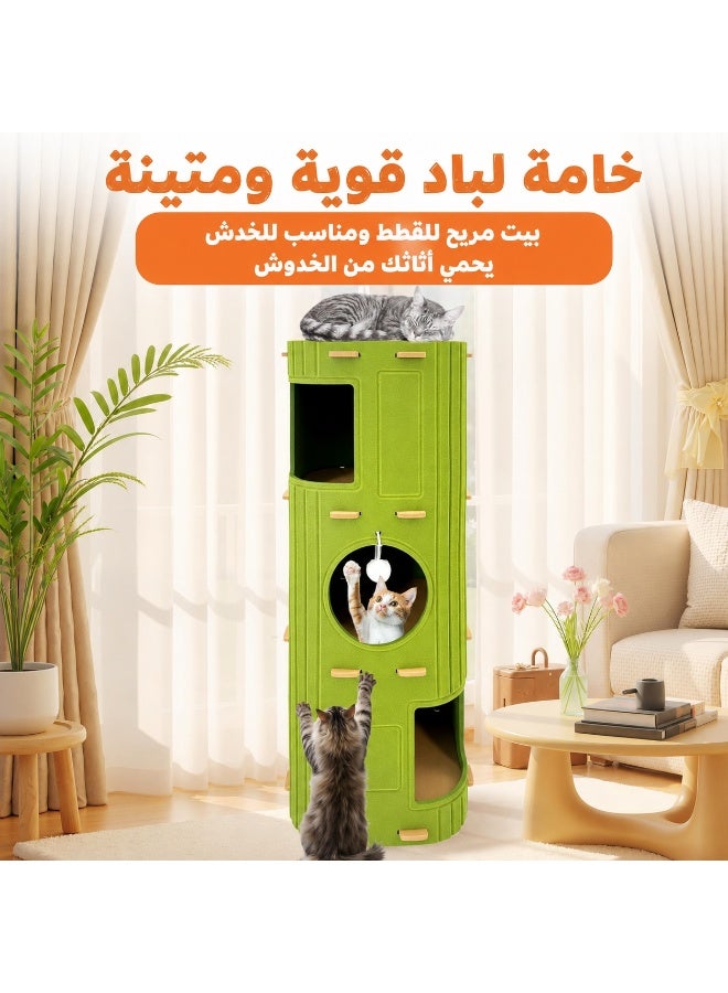 منزل قطط كبير 3 طوابق للقطط الداخلية – بيت قطط من اللباد مع سرير كهف مريح ونفق للاختباء واللعب، مناسب لعدة قطط، قابل للطي وسهل التجميع - Image 2