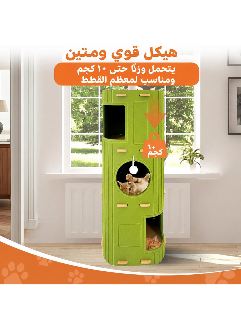 منزل قطط كبير 3 طوابق للقطط الداخلية – بيت قطط من اللباد مع سرير كهف مريح ونفق للاختباء واللعب، مناسب لعدة قطط، قابل للطي وسهل التجميع - Image 4