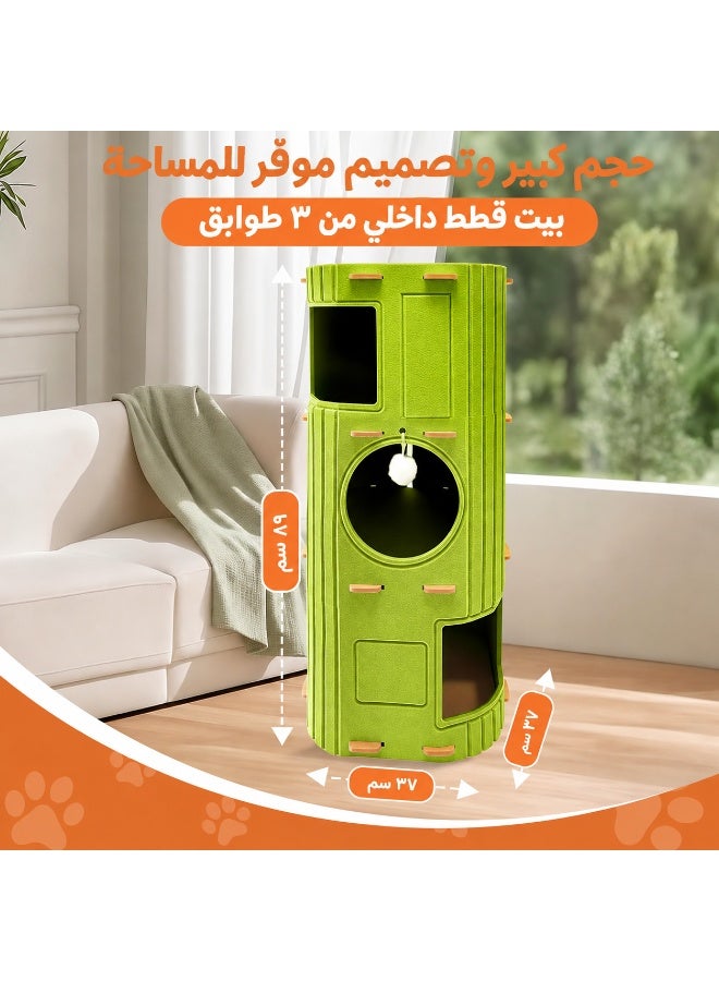 منزل قطط كبير 3 طوابق للقطط الداخلية – بيت قطط من اللباد مع سرير كهف مريح ونفق للاختباء واللعب، مناسب لعدة قطط، قابل للطي وسهل التجميع - Image 5