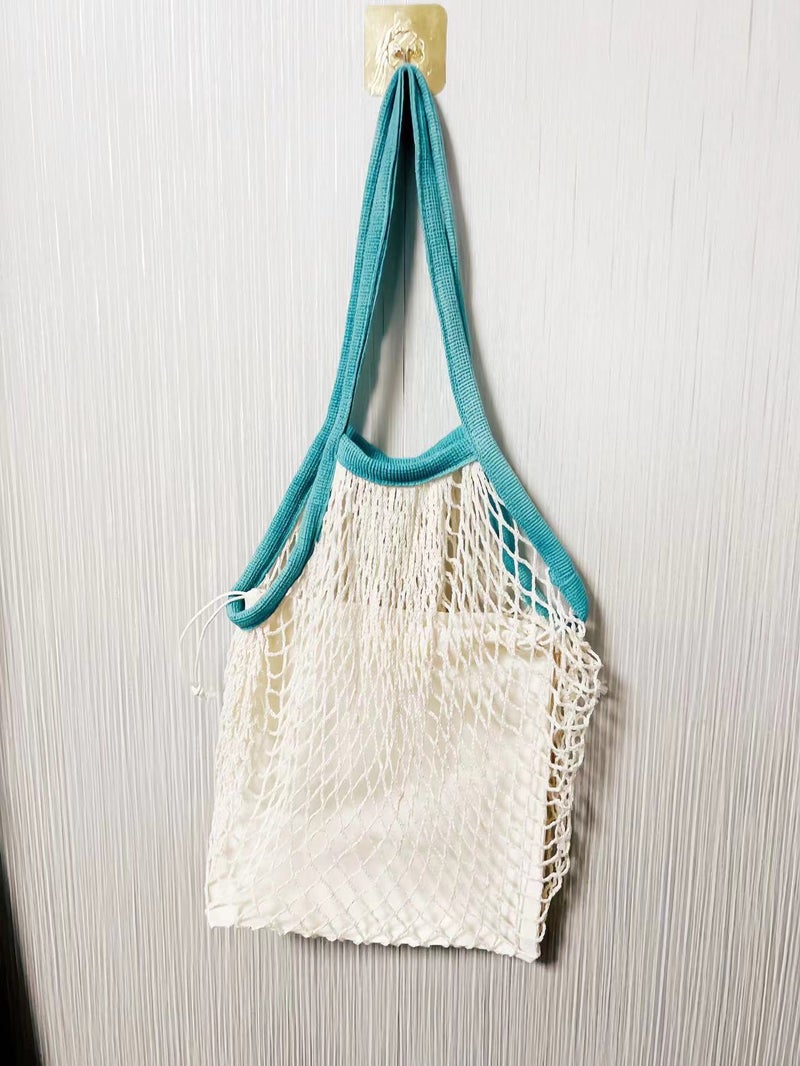 Cotton Mesh Bag for Grocery Beach Toys Green gray with rice mesh belt inner bag 