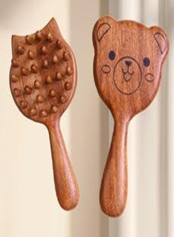 Trujve Pack of 1 Cute Wooden Hair Brush Set – Bear & Cat Design Detangling Paddle Brush with Scalp Massage Bristles, Anti-Static Natural Wood Hairbrush for Women, Girls & Kids - Image 4