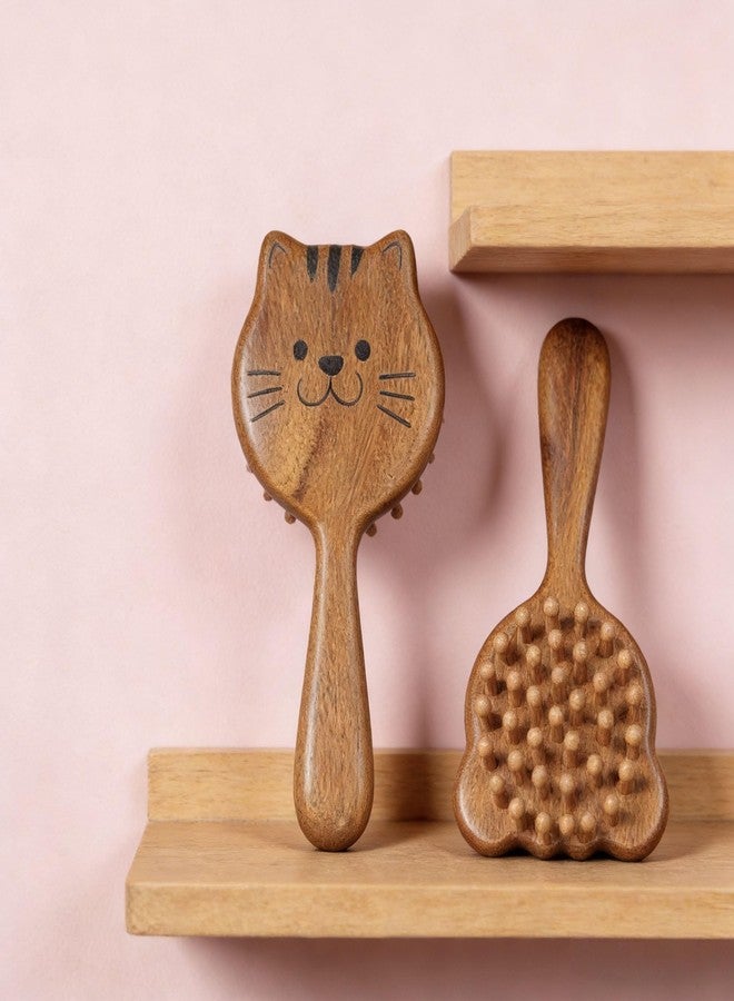 Trujve Pack of 1 Cute Wooden Hair Brush Set – Bear & Cat Design Detangling Paddle Brush with Scalp Massage Bristles, Anti-Static Natural Wood Hairbrush for Women, Girls & Kids - Image 5