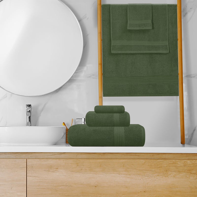 GLAMBURG Ultra Soft 8-Piece Towel Set - 100% Pure Ring spun Cotton, Contains 2 Oversized Bath Towels 27x54, 2 Hand Towels 16x28, 4 Wash Cloths 13x13 - Ideal for Everyday use, Hotel & Spa - Olive Green - Image 4