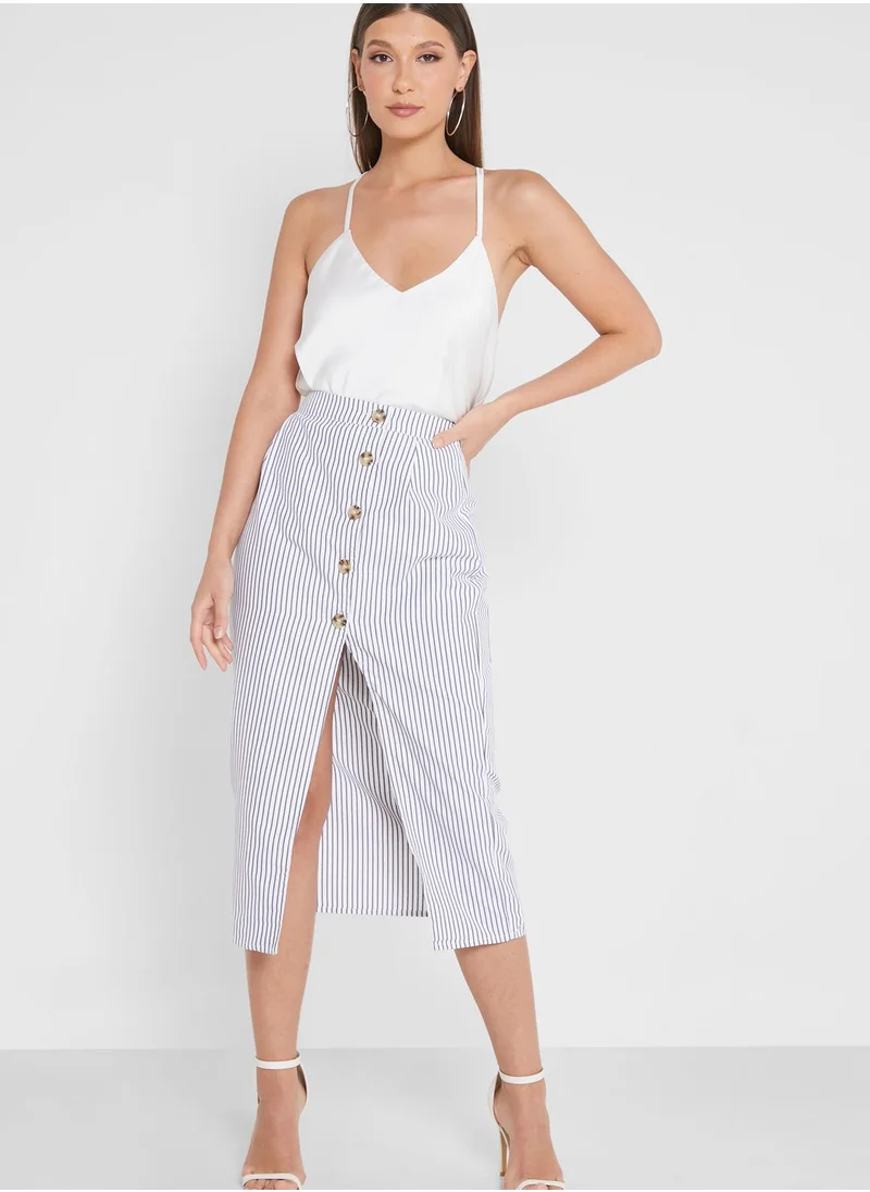 DOROTHY PERKINS Front Split Striped Button Detail Skirt