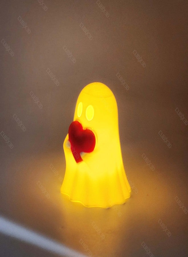 CUBIX3D Cute Ghost Showpiece with Heart & LED Tealight | Decorative Table Figurine for Home Décor | Romantic Gift for Couples, Valentine & Festive Display (White & Red, 70 mm) - Image 2