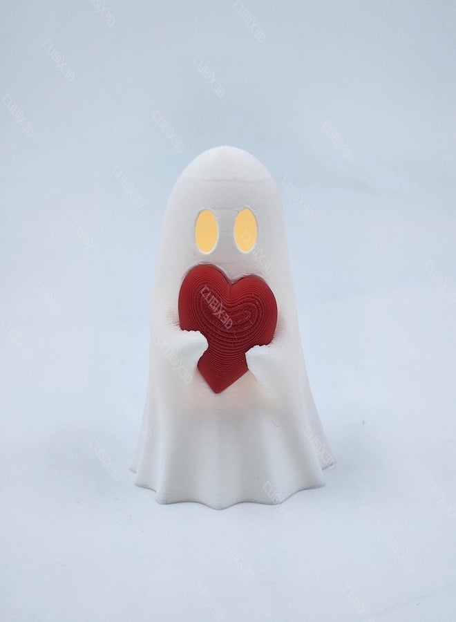 CUBIX3D Cute Ghost Showpiece with Heart & LED Tealight | Decorative Table Figurine for Home Décor | Romantic Gift for Couples, Valentine & Festive Display (White & Red, 70 mm) - Image 3