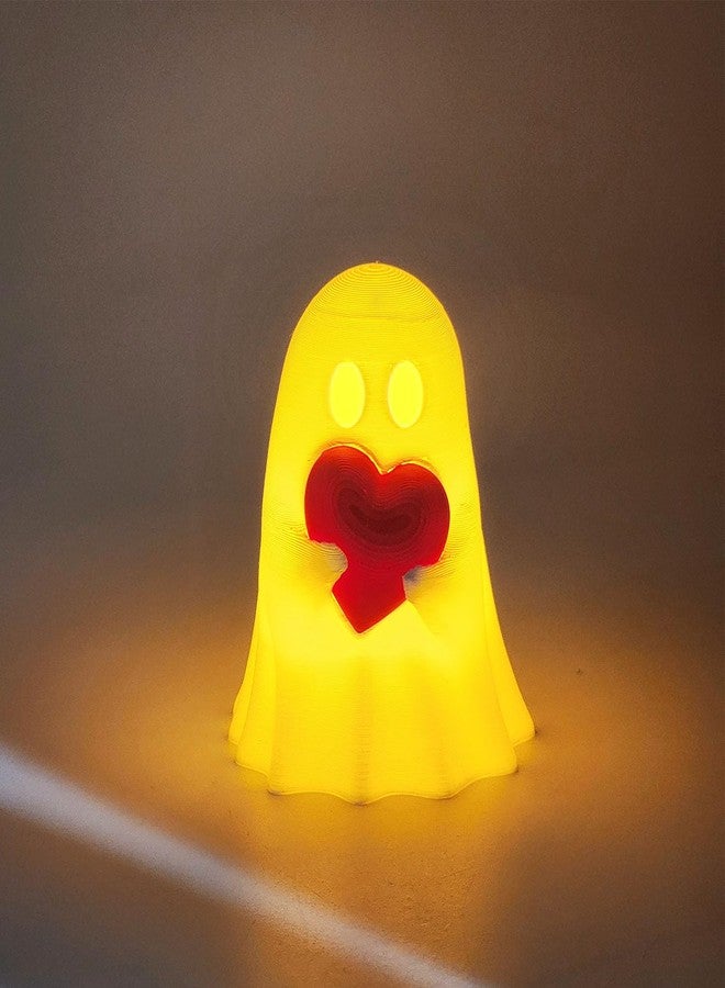 CUBIX3D Cute Ghost Showpiece with Heart & LED Tealight | Decorative Table Figurine for Home Décor | Romantic Gift for Couples, Valentine & Festive Display (White & Red, 70 mm) - Image 1