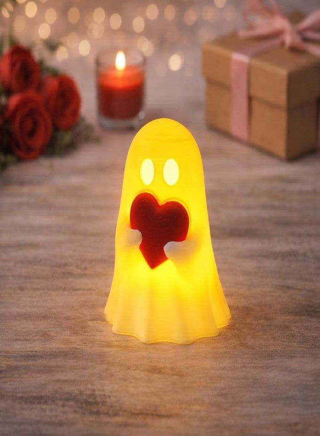 CUBIX3D Cute Ghost Showpiece with Heart & LED Tealight | Decorative Table Figurine for Home Décor | Romantic Gift for Couples, Valentine & Festive Display (White & Red, 70 mm) - Image 5