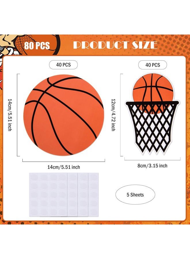 FOBSME 80 Pcs Basketball and Basketball Net Cutouts Paper Basketballs Die-Cuts Basketballs Theme Bulletin Board Cutouts with Glue Points for Sport Theme Birthday Party Classroom Wall Decorations - Image 2