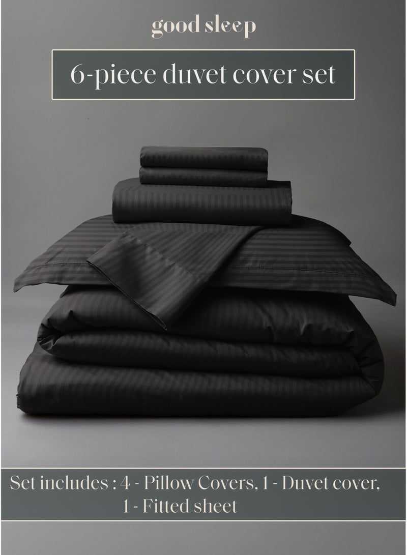 Good Sleep Premium Striped Duvet Set 6Piece Black King Size 220x240 cm UltraSoft WrinkleResistant Made in Dubai Includes Duvet Cover Fitted Sheet 4 Pillowcases - Image 1