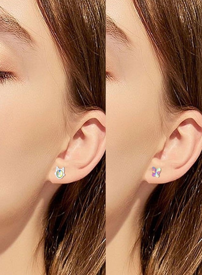 تورنيتو مجموعة أقراط تورنيتو النسائية، 16 زوجًا، مصنوعة من الفولاذ المقاوم للصدأ، بتصميمات متنوعة: قلب، زهرة، فراشة، نجمة، مربع، قطة، لؤلؤ، كرة، زركونيا مكعبة، صغيرة، مسطحة، بمسامير لولبية، متعددة الألوان، عيار 20. - Image 5