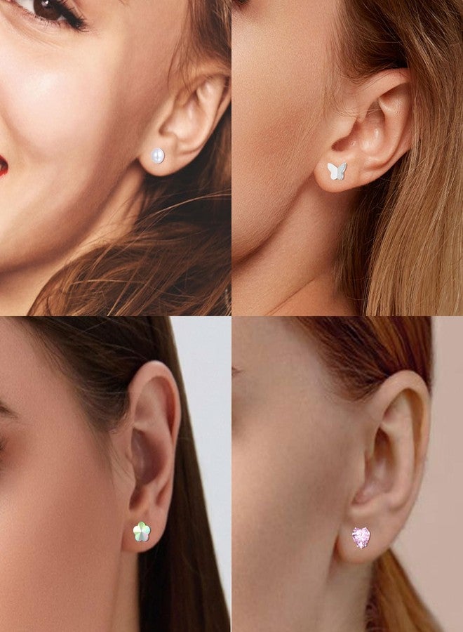 تورنيتو مجموعة أقراط تورنيتو النسائية، 16 زوجًا، مصنوعة من الفولاذ المقاوم للصدأ، بتصميمات متنوعة: قلب، زهرة، فراشة، نجمة، مربع، قطة، لؤلؤ، كرة، زركونيا مكعبة، صغيرة، مسطحة، بمسامير لولبية، متعددة الألوان، عيار 20. - Image 4