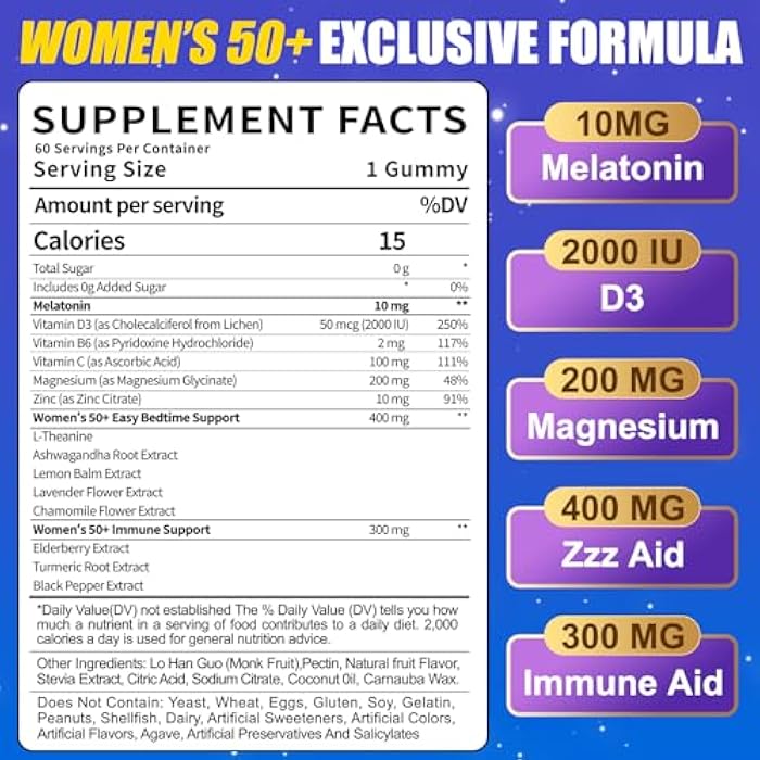 BSSTABBON Melatonin 10mg Gummies for Women Over 50: Maximum Strength Plus Magnesium Ashwagandha Elderberry L-Theanine Chamomile Lavender Vitamins D3 for Zzz - Non-Habit Forming for Women 50+(120Count) - Image 2