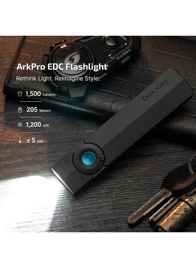 أولايت مصباح Olight ArkPro متعدد الإضاءة، مصباح يدوي قابل لإعادة الشحن للاستخدام اليومي، 1500 لومن، شعاع 205 متر، مصباح يدوي للجيب للأشعة فوق البنفسجية، الأنشطة الخارجية، الحمل اليومي - Image 2