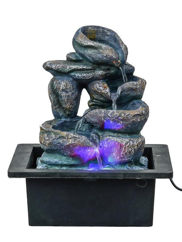 CHRONIKLE Multicolor Polyresin Tabletop Designer 4 Step Indoor Water Fountain for Home Decor with LED, Speed Control Pump (Size: 21 x 18 x 26 CM | Weight: 940Gram) - Image 5