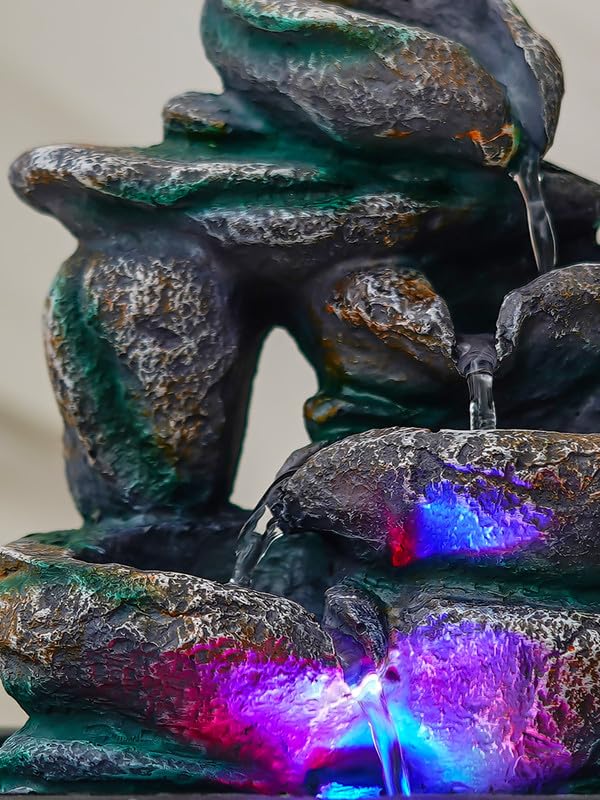 CHRONIKLE Multicolor Polyresin Tabletop Designer 4 Step Indoor Water Fountain for Home Decor with LED, Speed Control Pump (Size: 21 x 18 x 26 CM | Weight: 940Gram) - Image 2