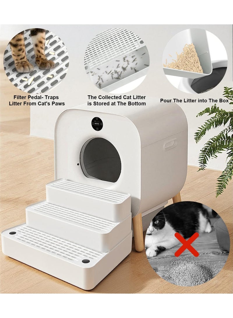 Soofam Adjustable 3 Steps Litter Box Ramp with Detachable Litter Trapper, Non-Slip Easy Clean Cat Litter Stair for Small & Elderly Cats, Cat Steps for Automatic Litter Box, White - Image 3