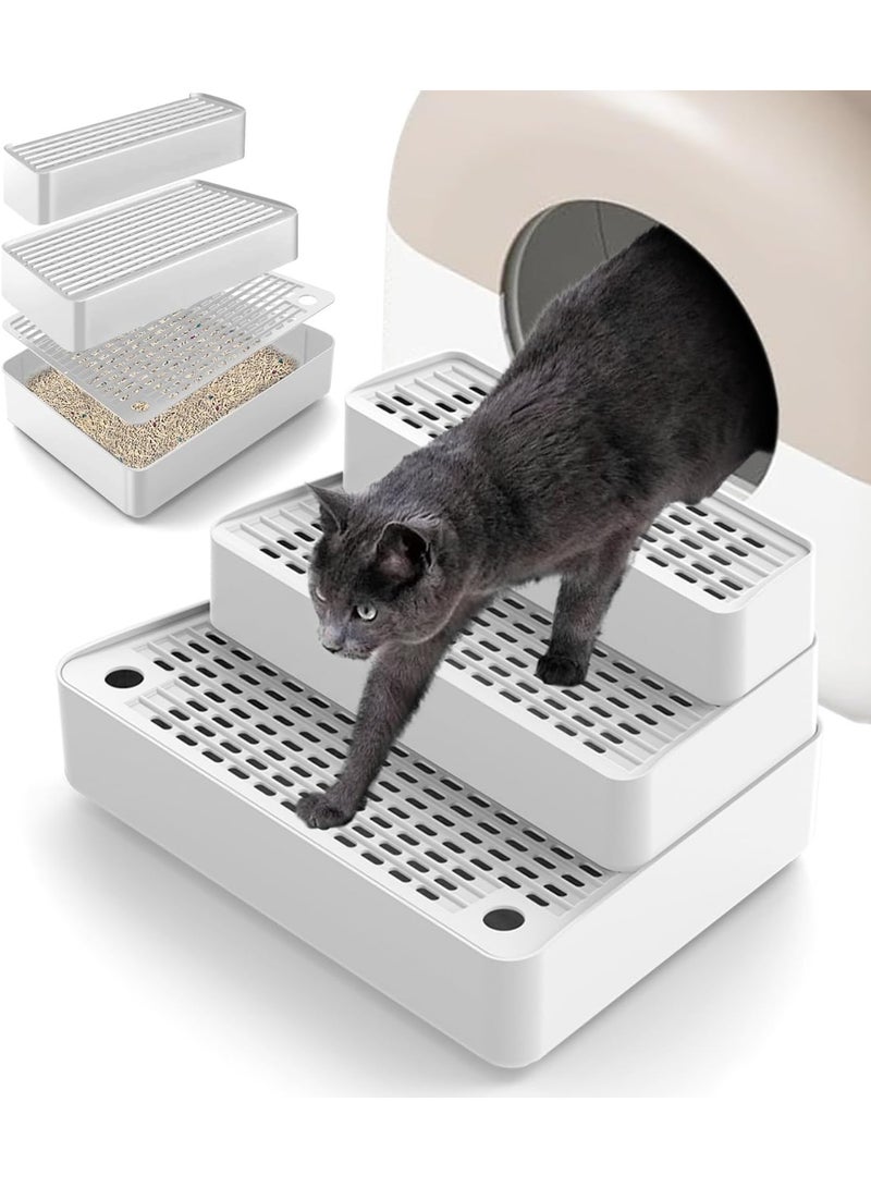 Soofam Adjustable 3 Steps Litter Box Ramp with Detachable Litter Trapper, Non-Slip Easy Clean Cat Litter Stair for Small & Elderly Cats, Cat Steps for Automatic Litter Box, White - Image 1
