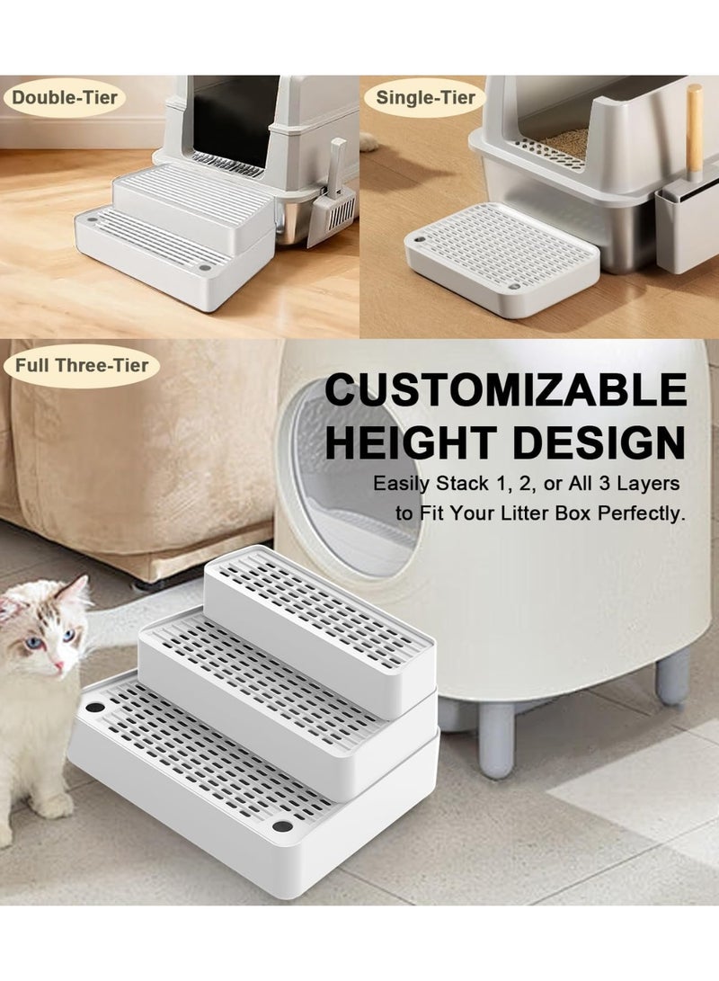 Soofam Adjustable 3 Steps Litter Box Ramp with Detachable Litter Trapper, Non-Slip Easy Clean Cat Litter Stair for Small & Elderly Cats, Cat Steps for Automatic Litter Box, White - Image 4
