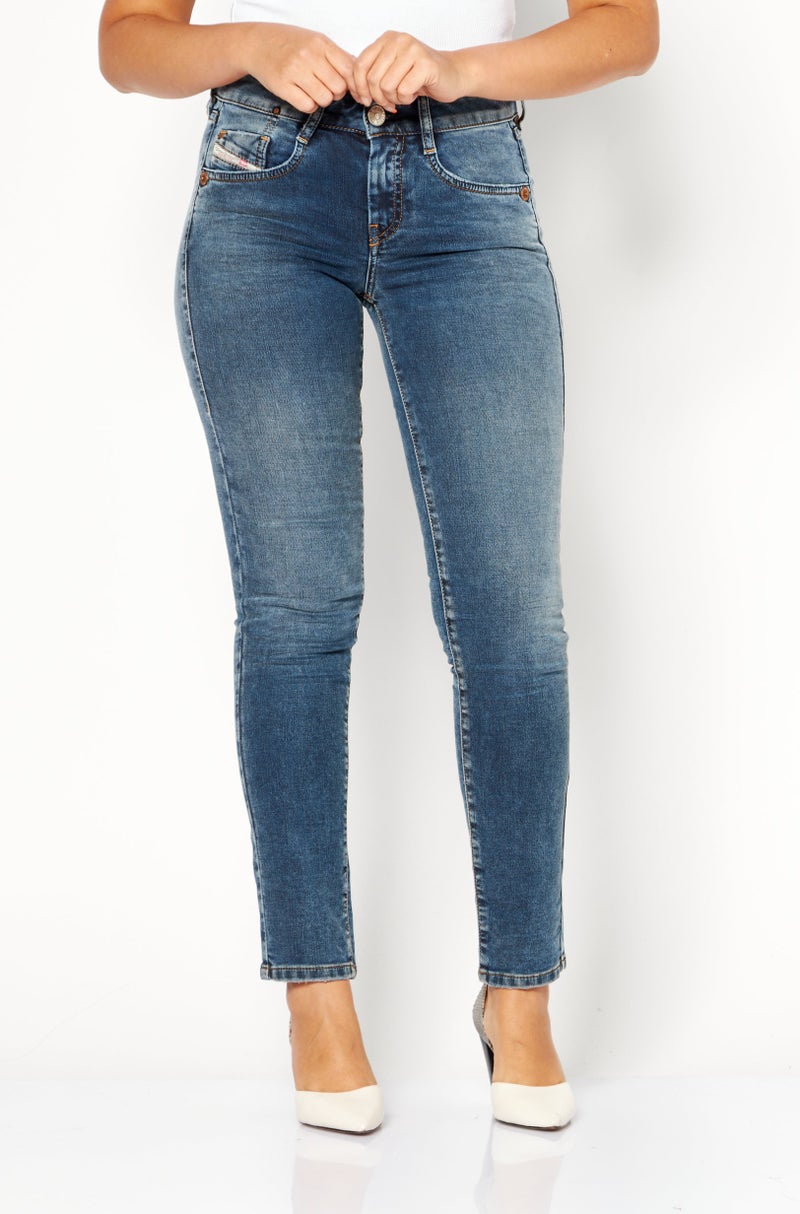 DIESEL Women Slim Fit Washed Stretchable Denim Jeans, Blue - Image 1