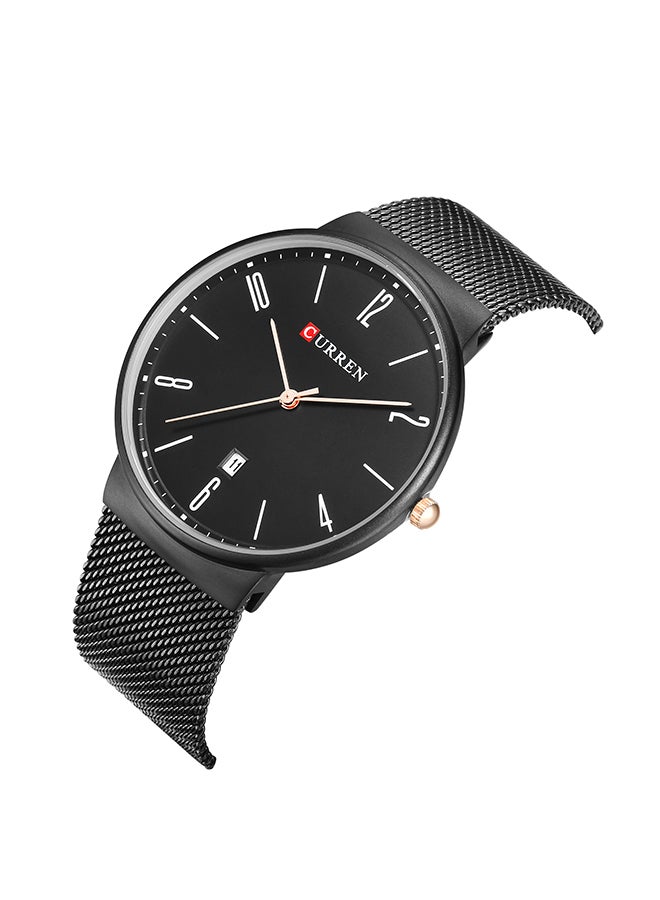 Men's Waterproof Stainless Steel Mesh BAnd Casual Quartz Watch 8257 - 40 mm - Black - Image 2