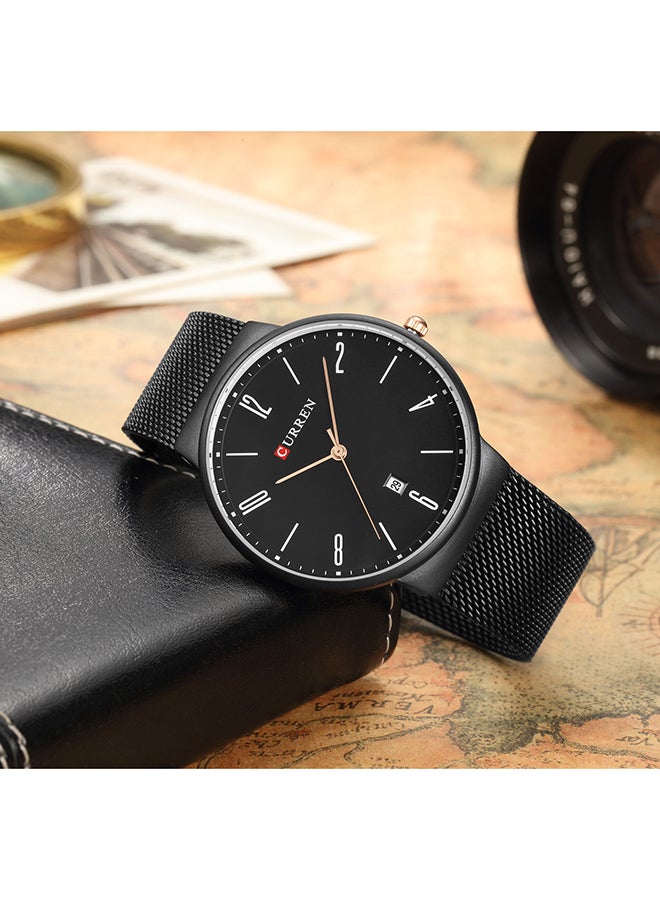 Men's Waterproof Stainless Steel Mesh BAnd Casual Quartz Watch 8257 - 40 mm - Black - Image 3