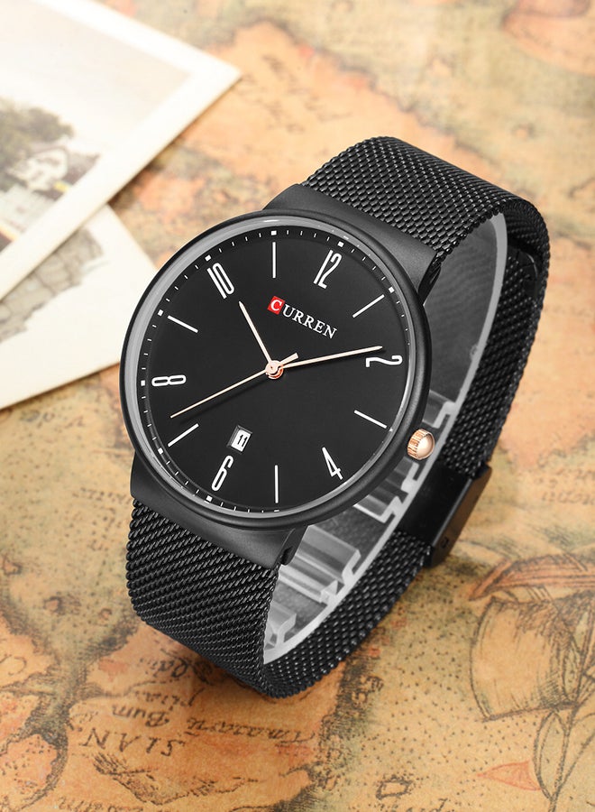 Men's Waterproof Stainless Steel Mesh BAnd Casual Quartz Watch 8257 - 40 mm - Black - Image 4