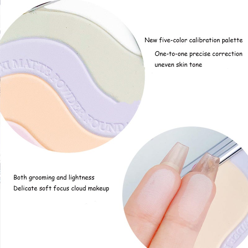 PIWINE 5 Color Pressed Setting Powder,Multi-Colored Pressed Finishing Powder, 5-in-1 Matte Setting Powder Face Makeup, Color Correcting For Even Tone,Reduce Shine, Brighten - Image 5