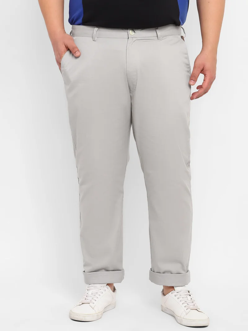 Urbano Plus Men's Grey Cotton Regular Fit Casual Chinos Trousers