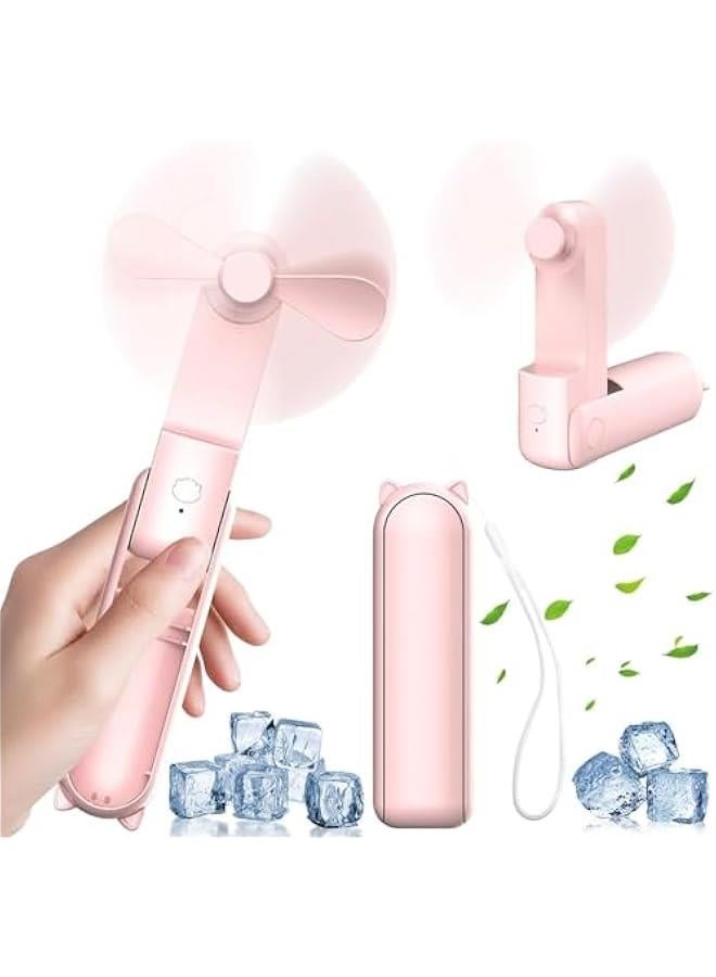 HOOKOR Portable Small Pocket Fan - Handheld Foldable Fan - Quiet Personal Fan Speed Adjustable for Stylish Kids Girls Women - Indoor Outdoor Travel (Pink) - Image 1