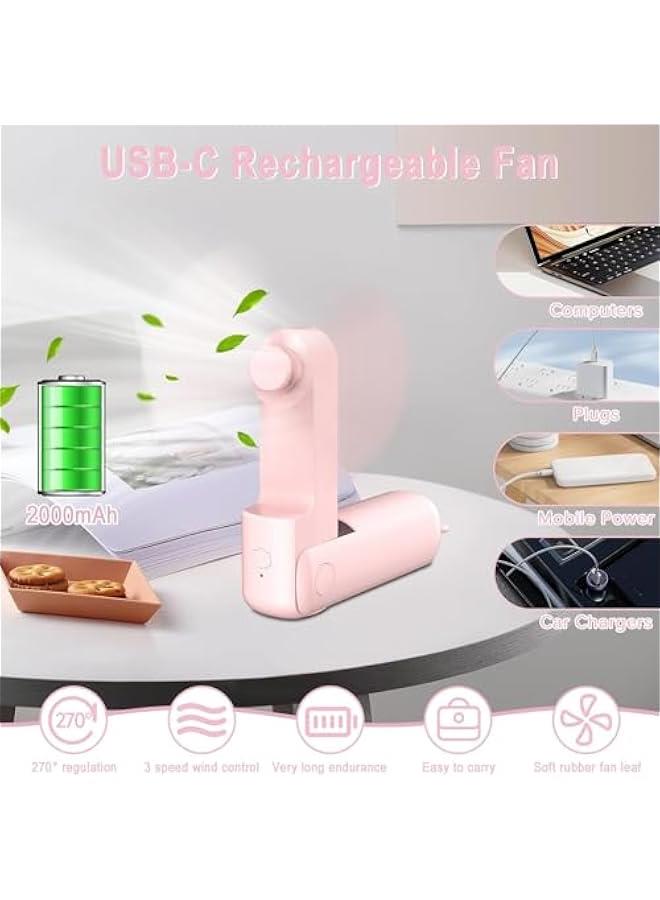 HOOKOR Portable Small Pocket Fan - Handheld Foldable Fan - Quiet Personal Fan Speed Adjustable for Stylish Kids Girls Women - Indoor Outdoor Travel (Pink) - Image 3