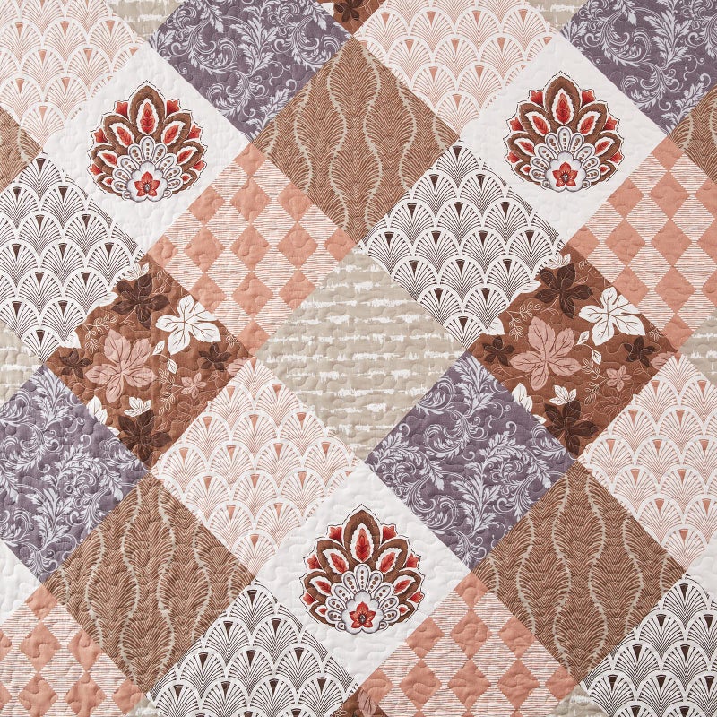 LEAONME King Size Quilt Set 3 Pieces Lightweight Reversible Bedspread-98''x106'' Soft Patchwork Floral Coverlet Luxurious Warm Microfiber Bed Cover for All Seasons Brown Bedding Set(1 Quilt,2 Pillow Shams) - Image 5